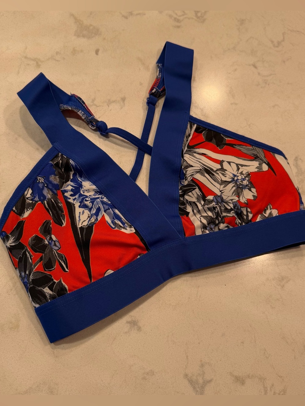Hike Floral Print Triangle Bralette in Orange and Blue